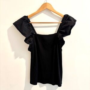 Black Ribbed Ruffle Tank Top
